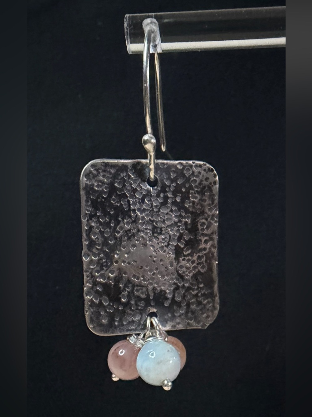 Sterling Silver Aquamarine and Rose Quartz Artisan Hand Crafted Dangle Earrings - Picture 4 of 9
